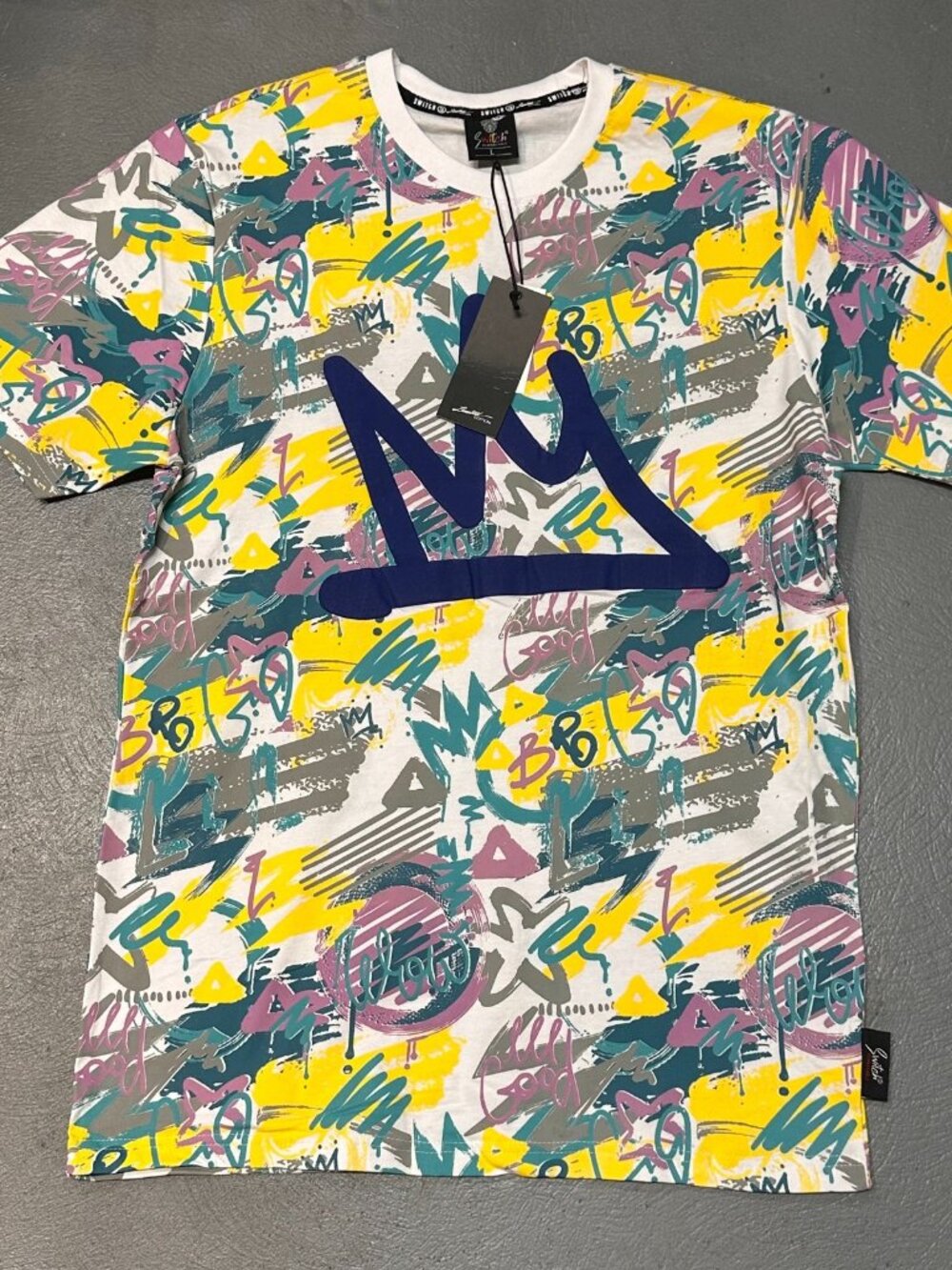 Switch Mens Y2K Graffiti Graphic T Shirt Large Crown Streetwear Multicolor New